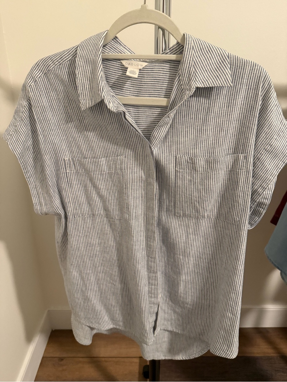 NWOT Caslon Blue and White Striped Short-Sleeve Button-Up Shirt